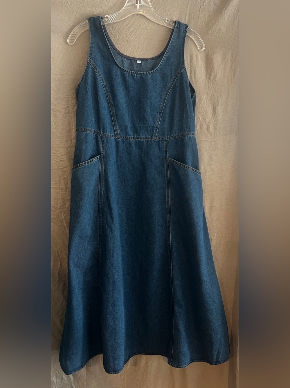 Dark Blue Denim A-Line Sleeveless Dress